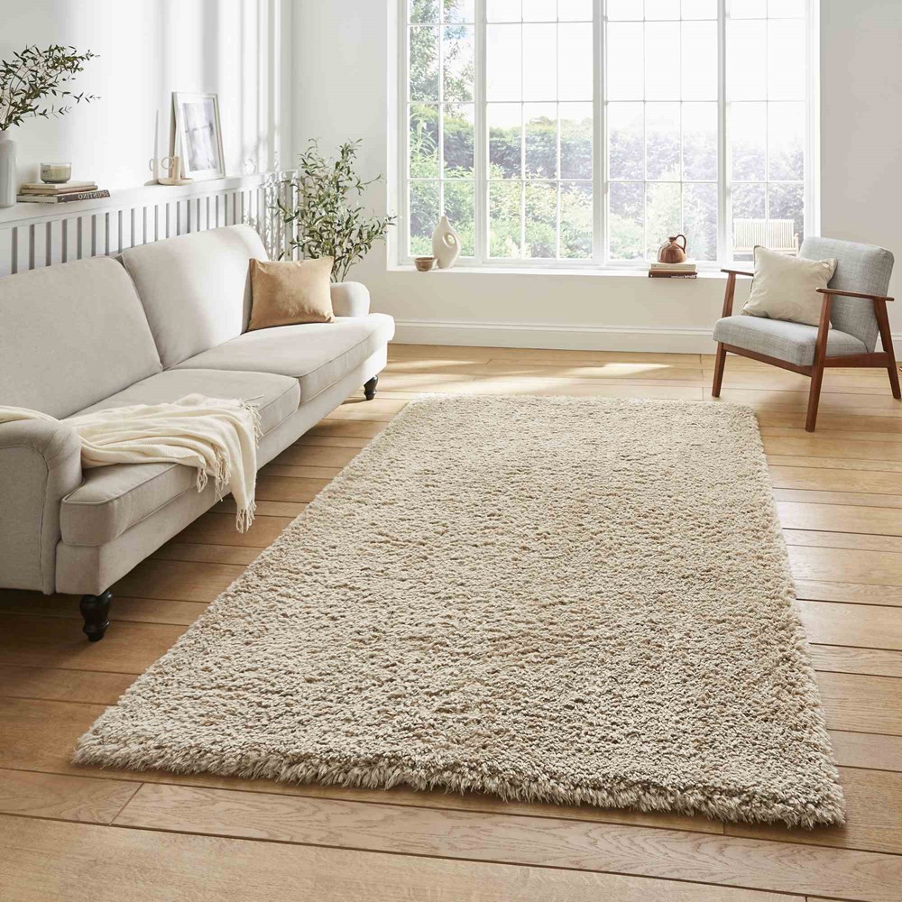 Solace 0961 Modern Plain Shaggy Rugs in Beige